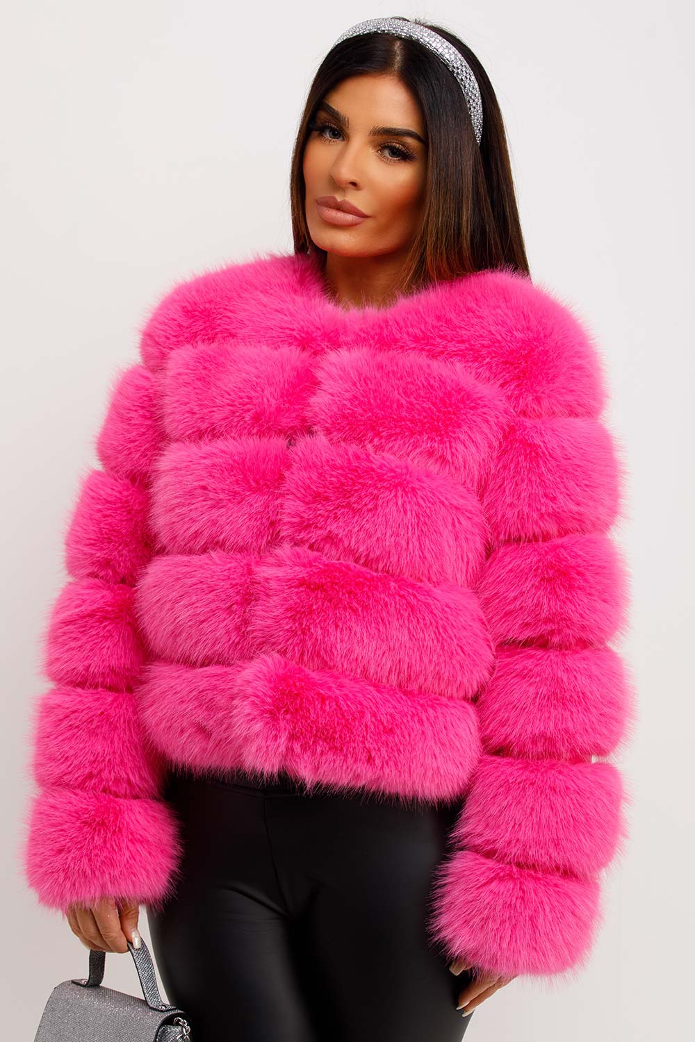 Faux Fur Bubble Coat Bright Pink