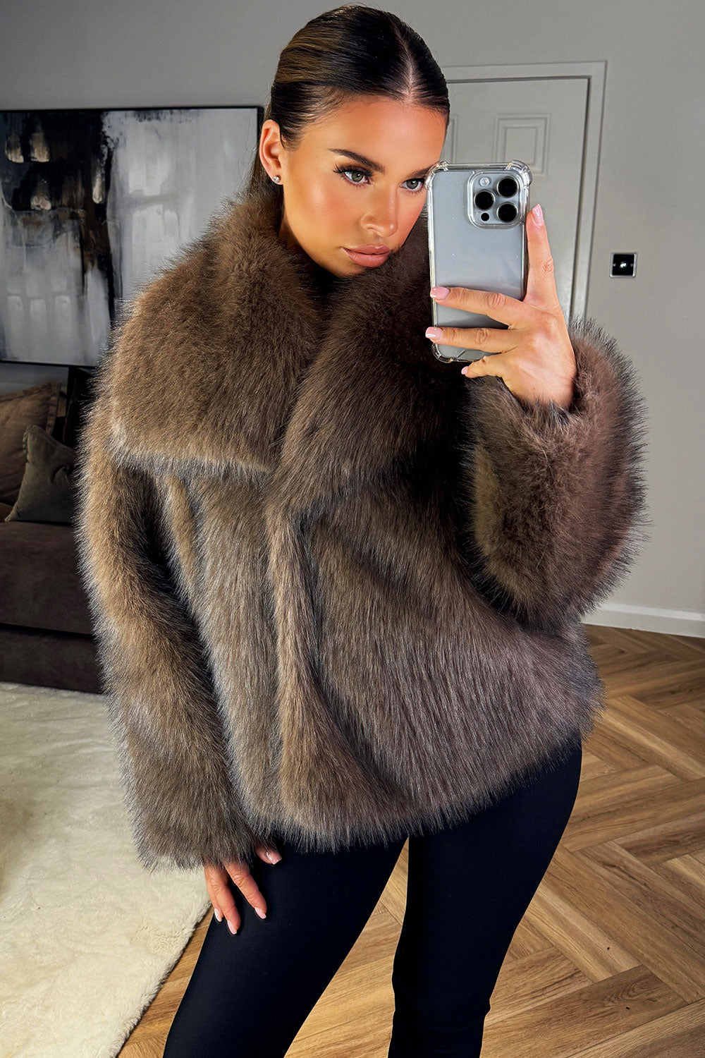 Brown Faux Fur Short Plush Jacket