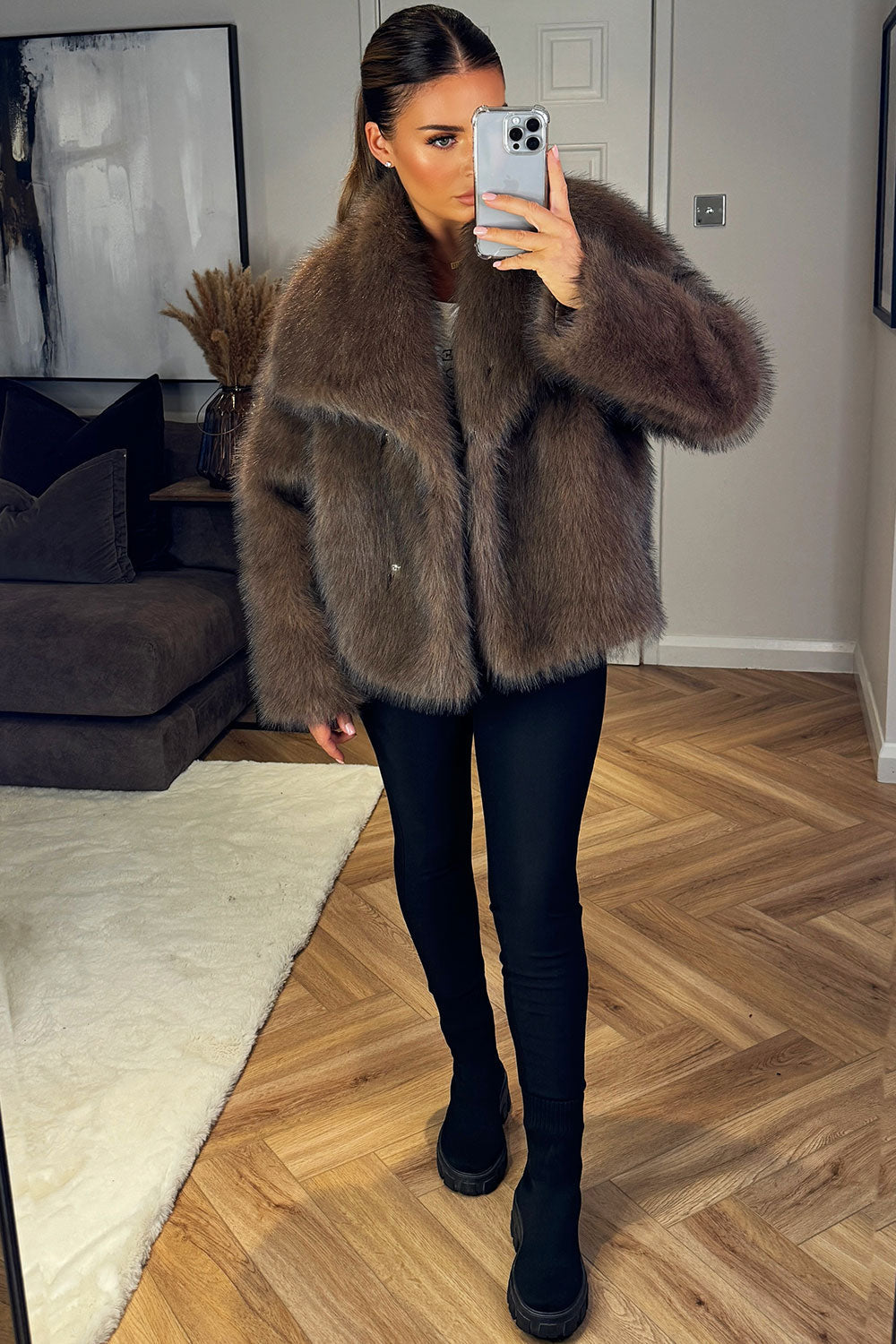 Brown Faux Fur Short Plush Jacket