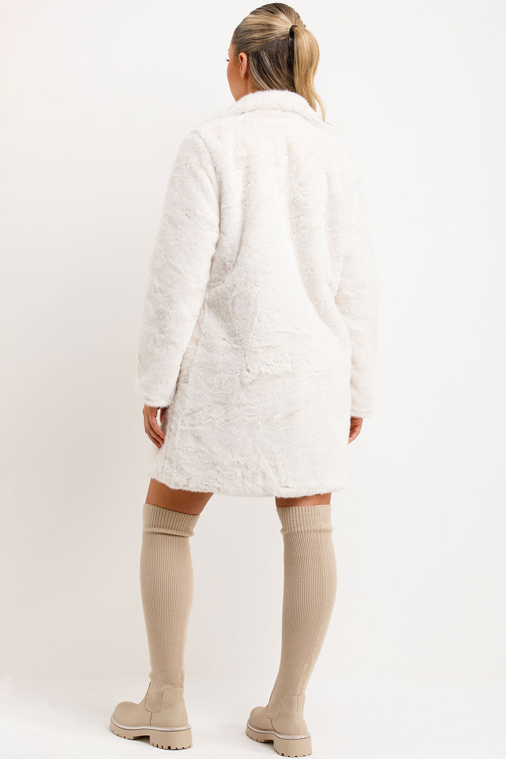 Faux Fur Coat With Lapel Collar White