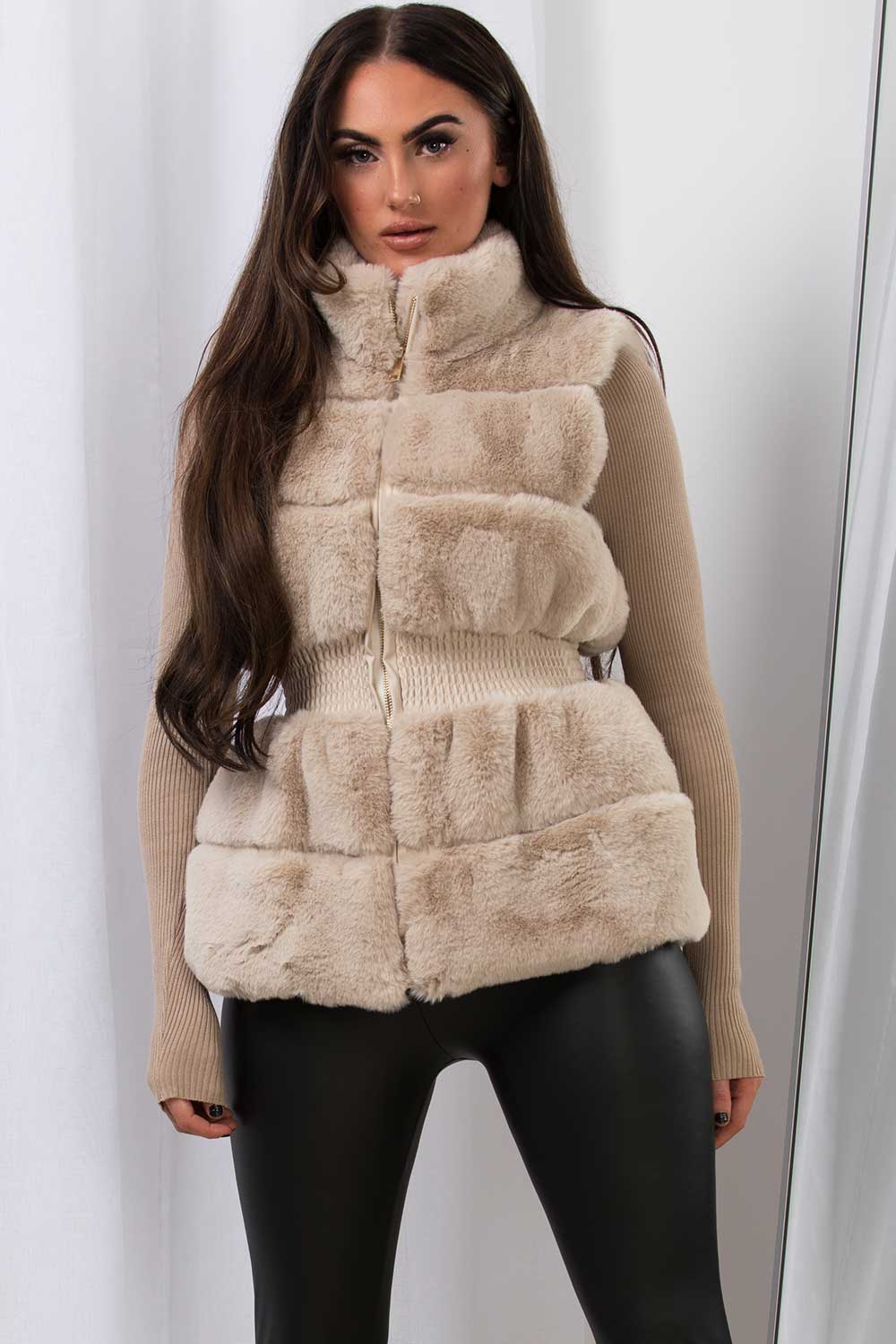 Faux Fur Gilet Beige