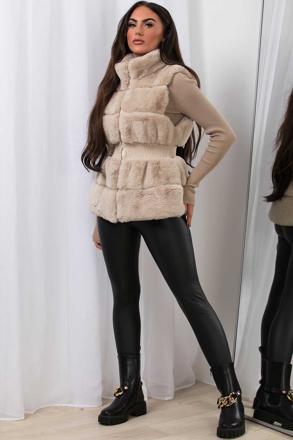 Faux Fur Gilet Beige