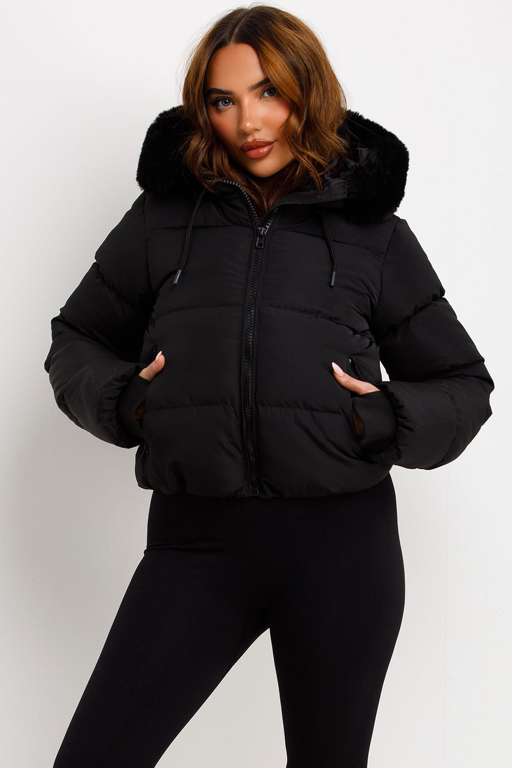 Black Puffer Jacket With Fur Hood