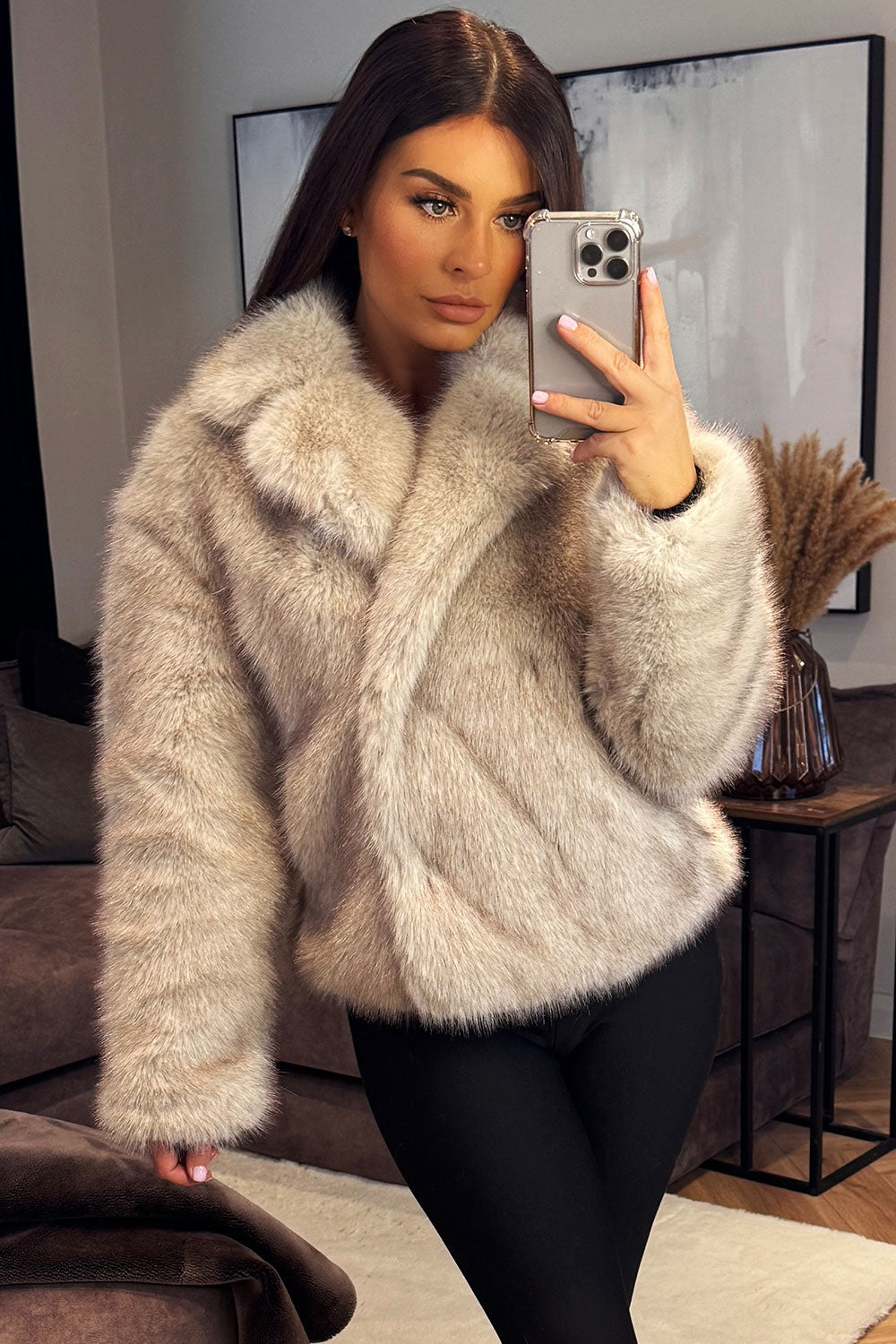 Faux Fur Short Jacket Light Beige