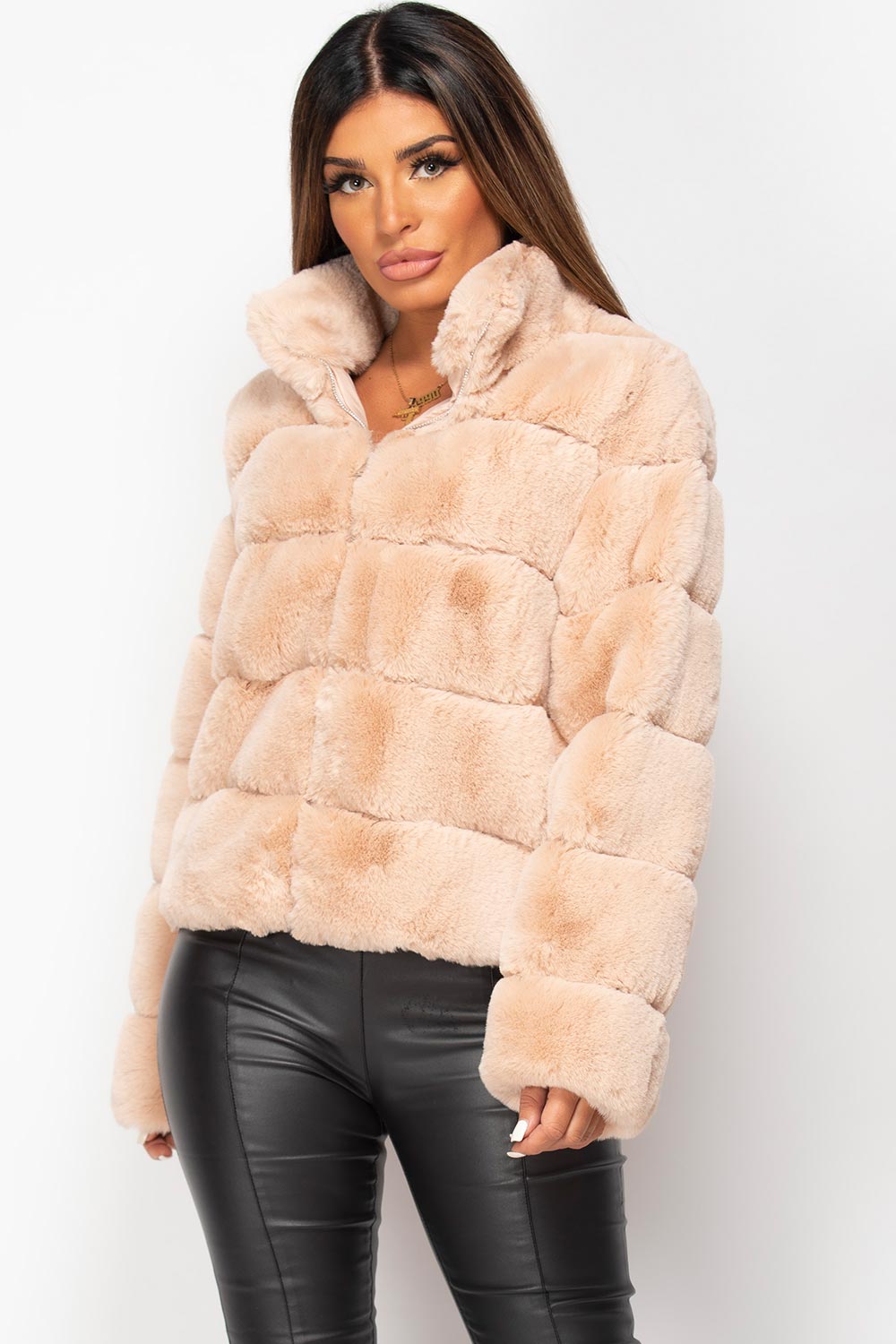 Faux Fur Coat Nude