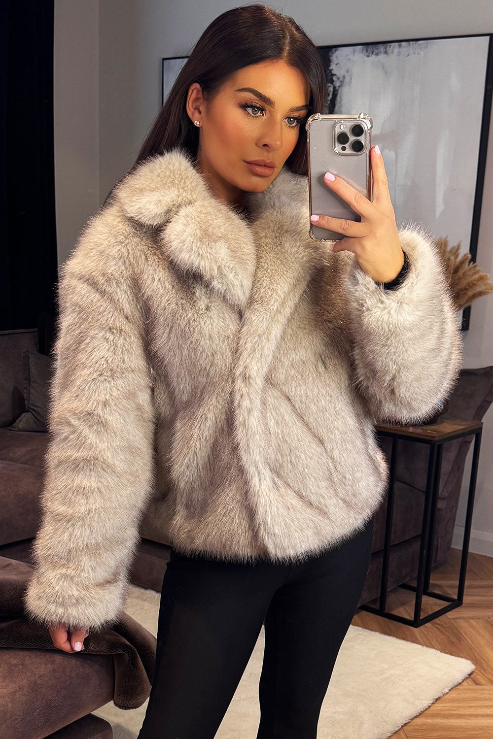 Faux Fur Short Jacket Light Beige