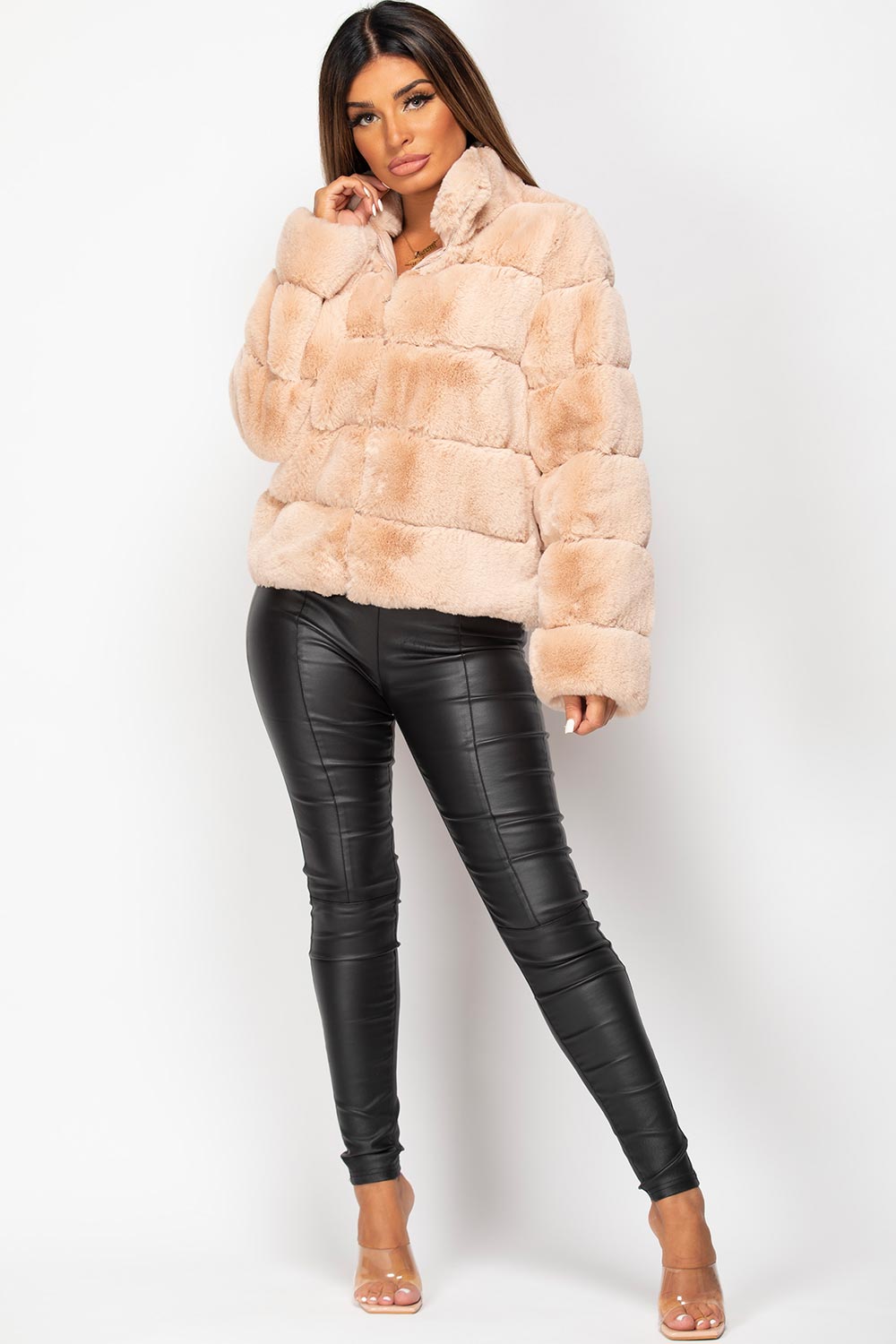 Faux Fur Coat Nude