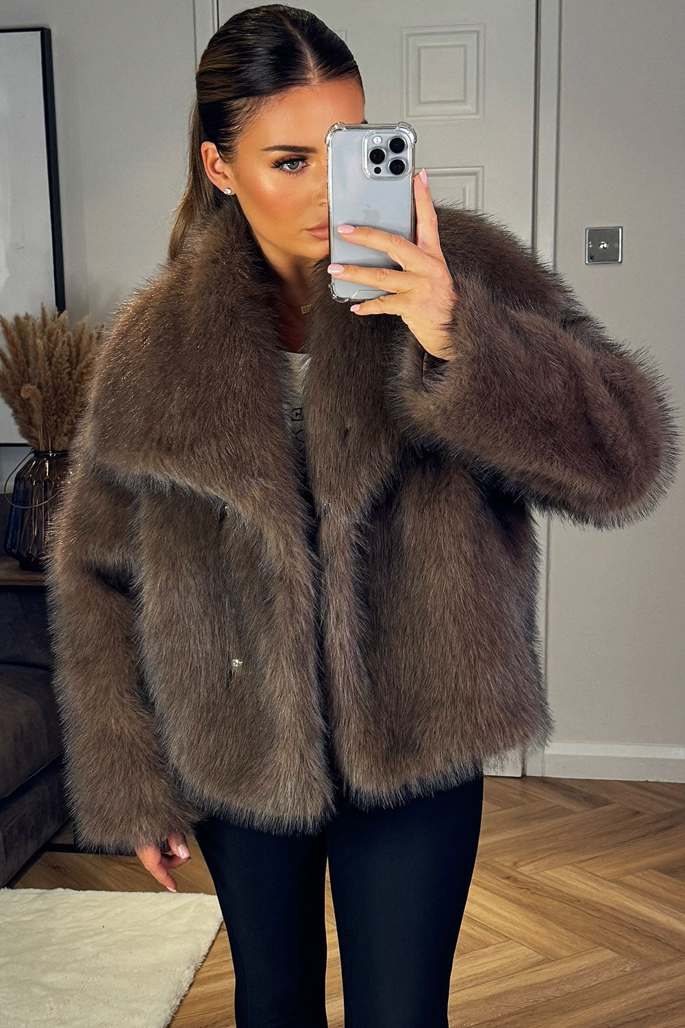 Brown Faux Fur Short Plush Jacket