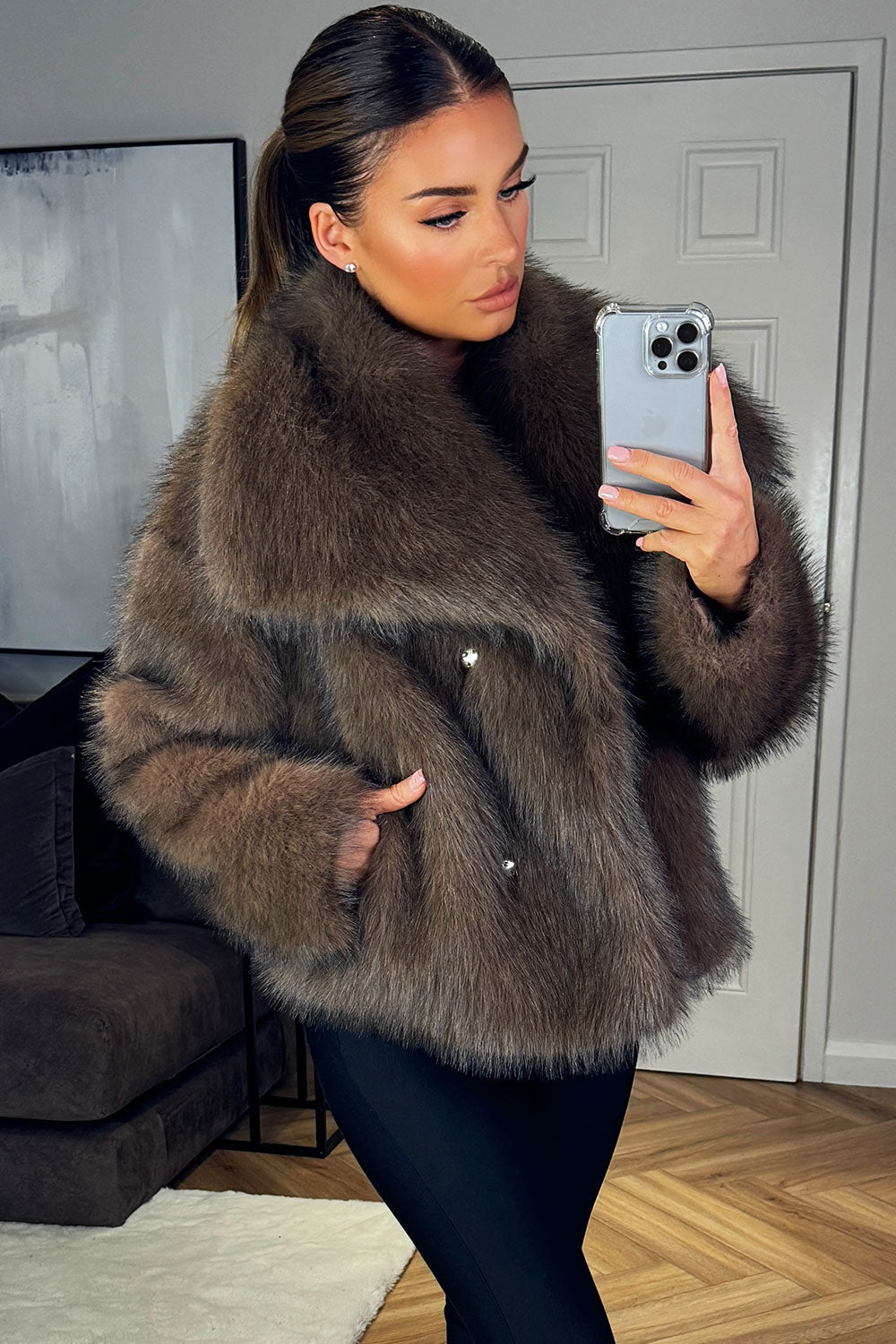 Brown Faux Fur Short Plush Jacket