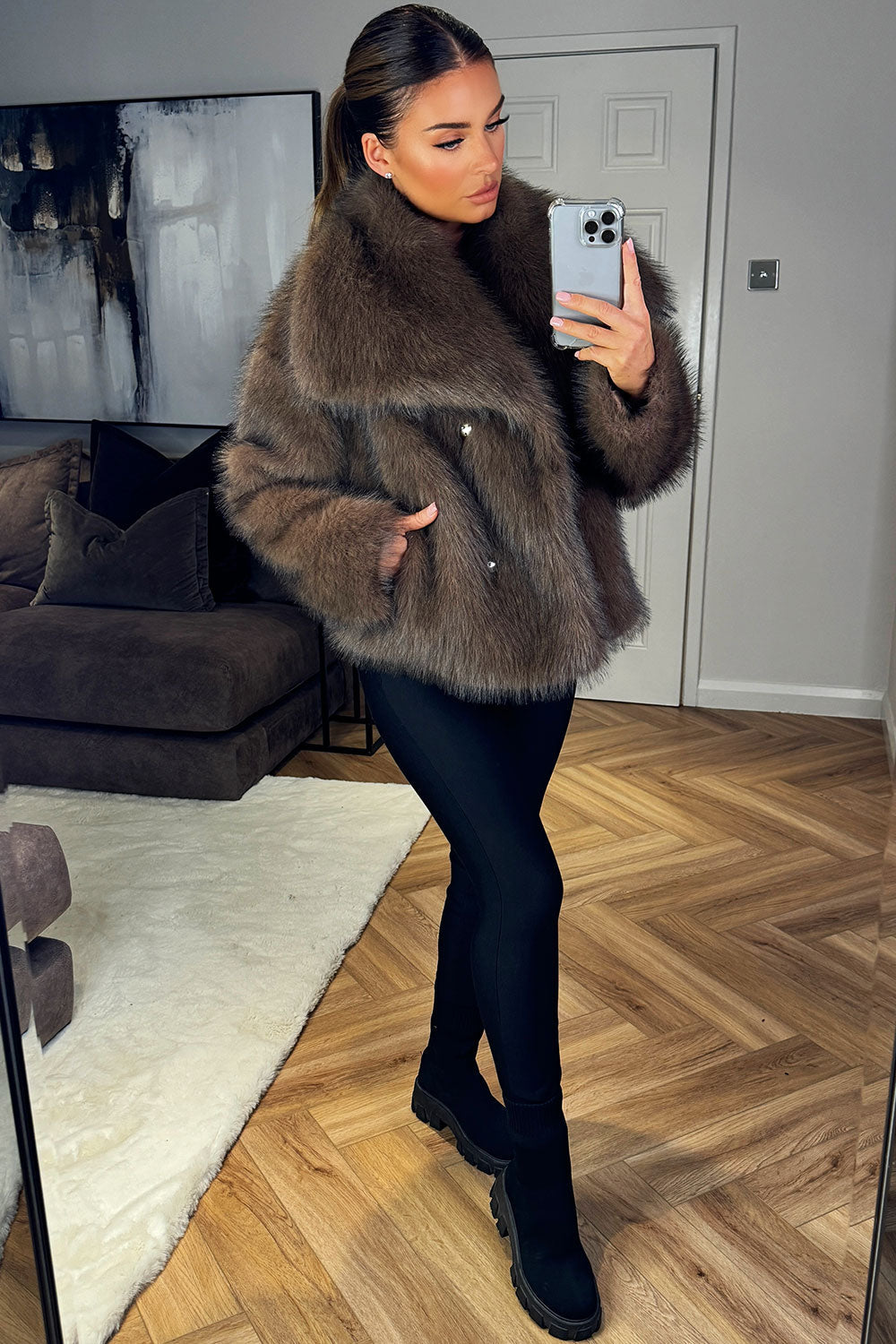 Brown Faux Fur Short Plush Jacket