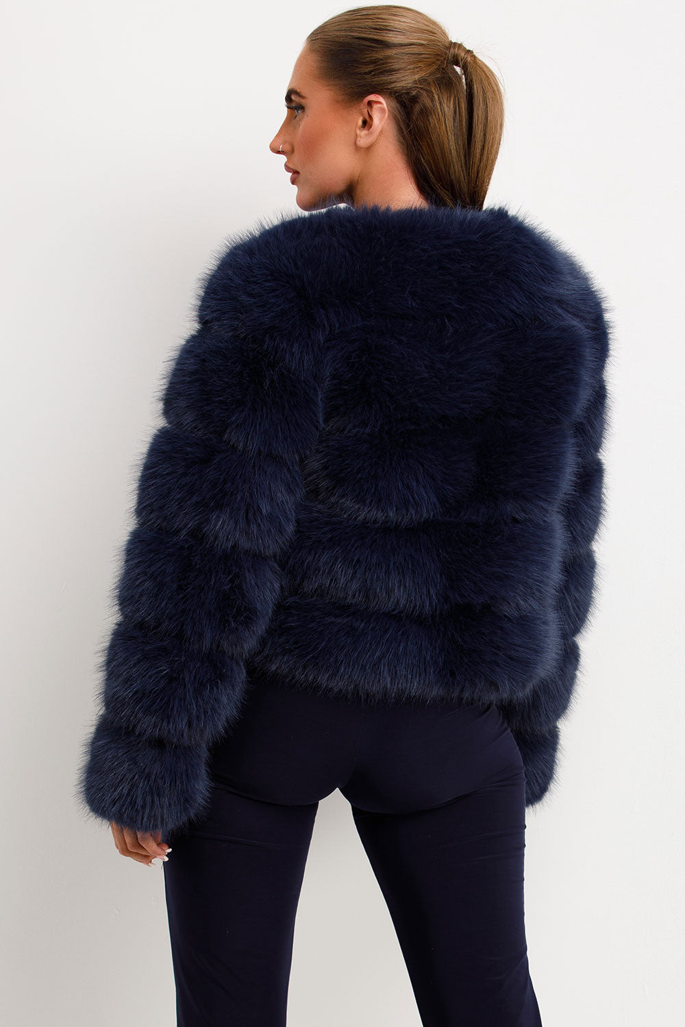 Faux Fur Bubble Coat Navy