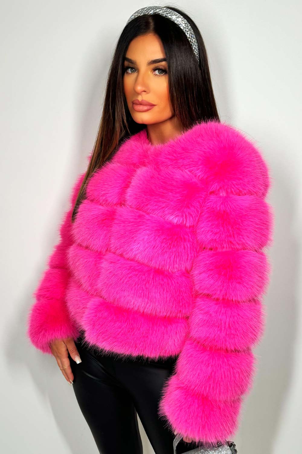 Faux Fur Bubble Coat Bright Pink