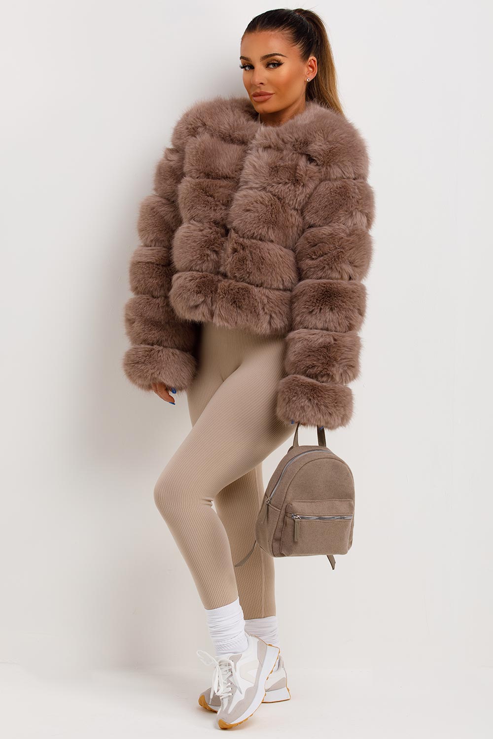 Faux Fur Bubble Coat Tan