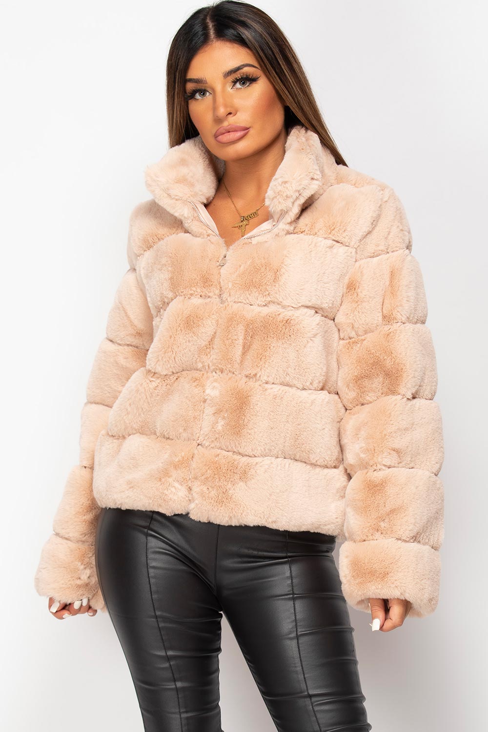 Faux Fur Coat Nude