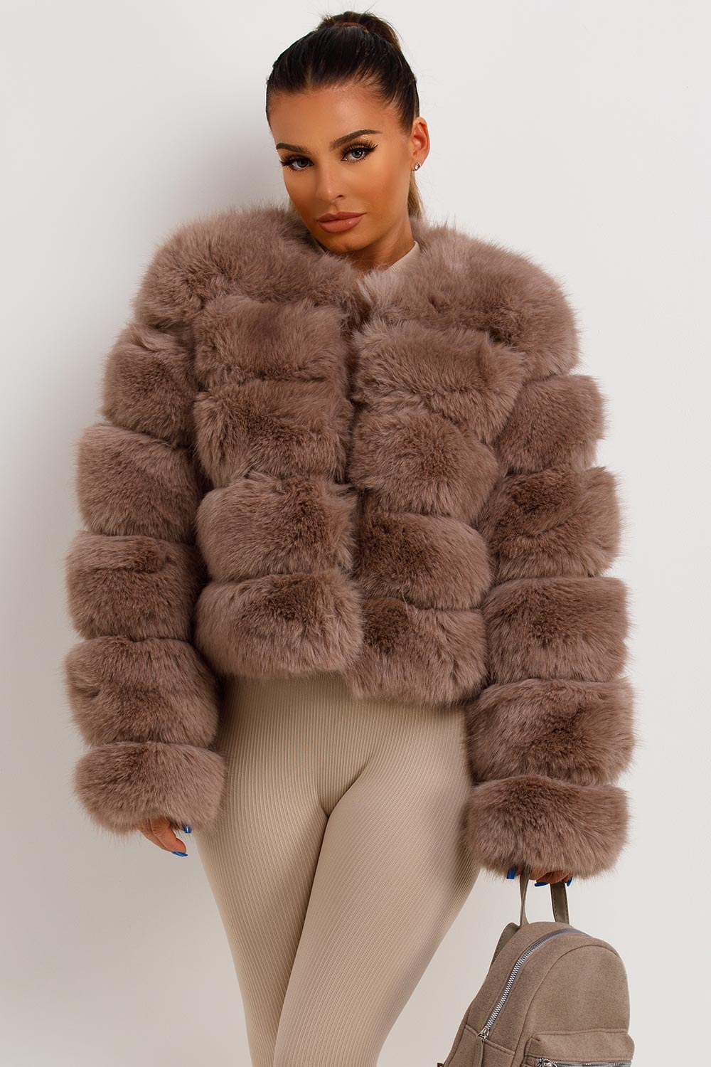 Faux Fur Bubble Coat Tan