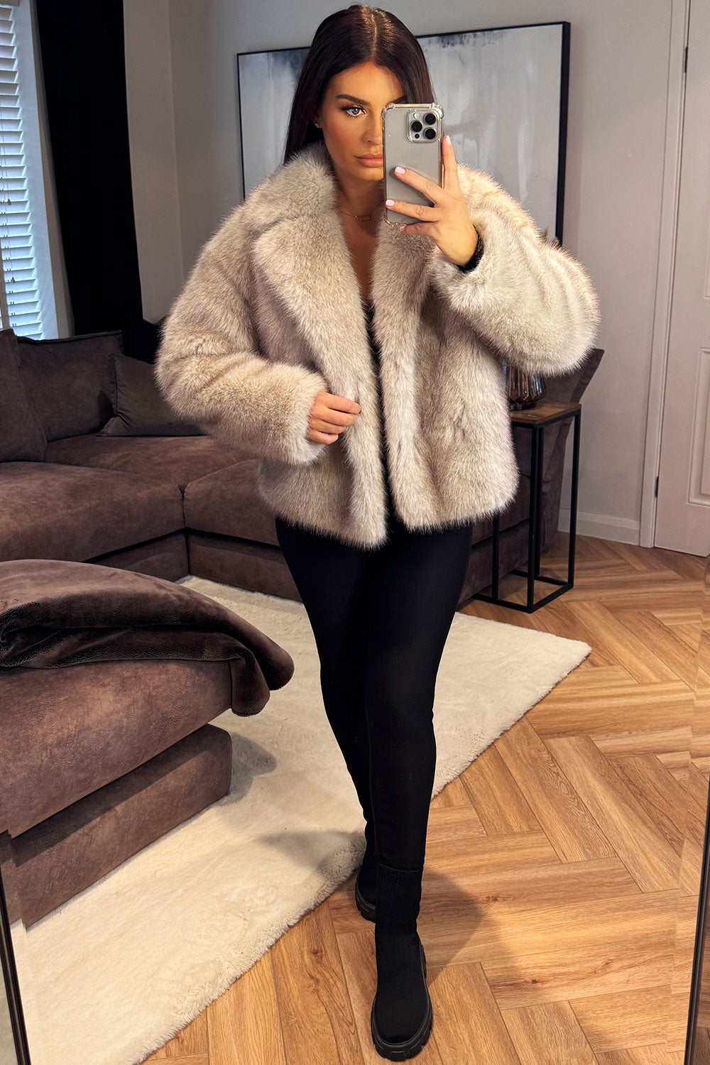 Faux Fur Short Jacket Light Beige