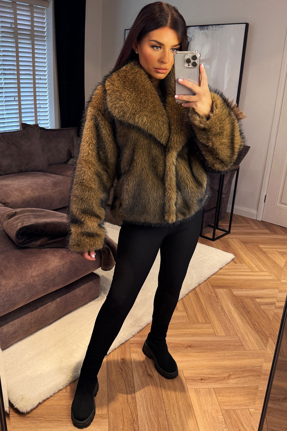 Brown Faux Fur Short Jacket