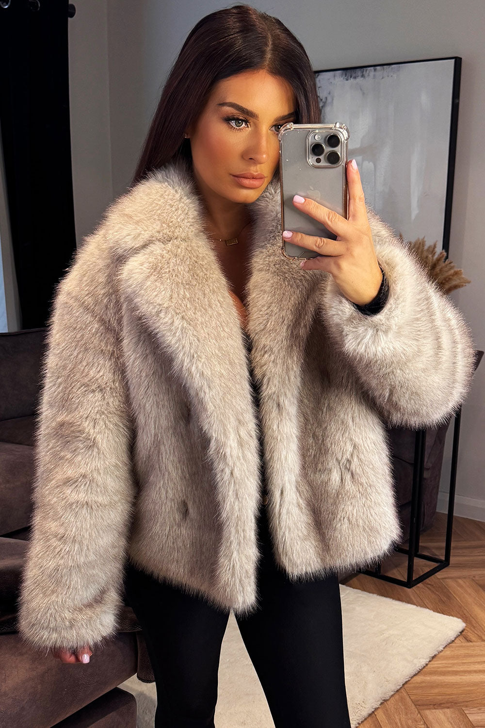 Faux Fur Short Jacket Light Beige