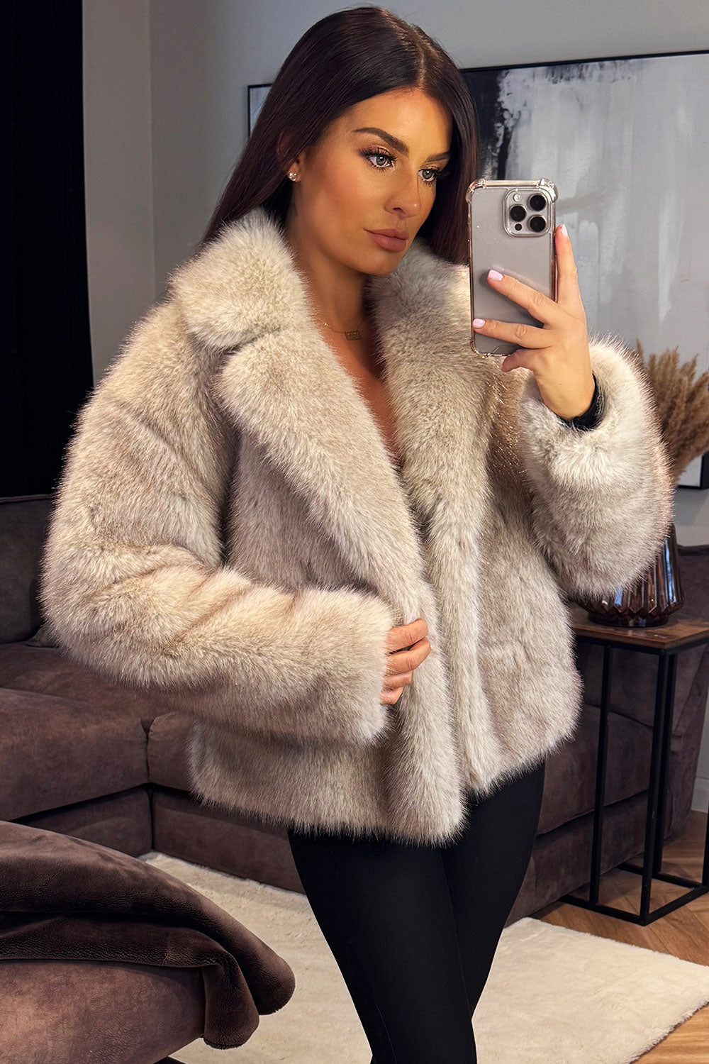 Faux Fur Short Jacket Light Beige