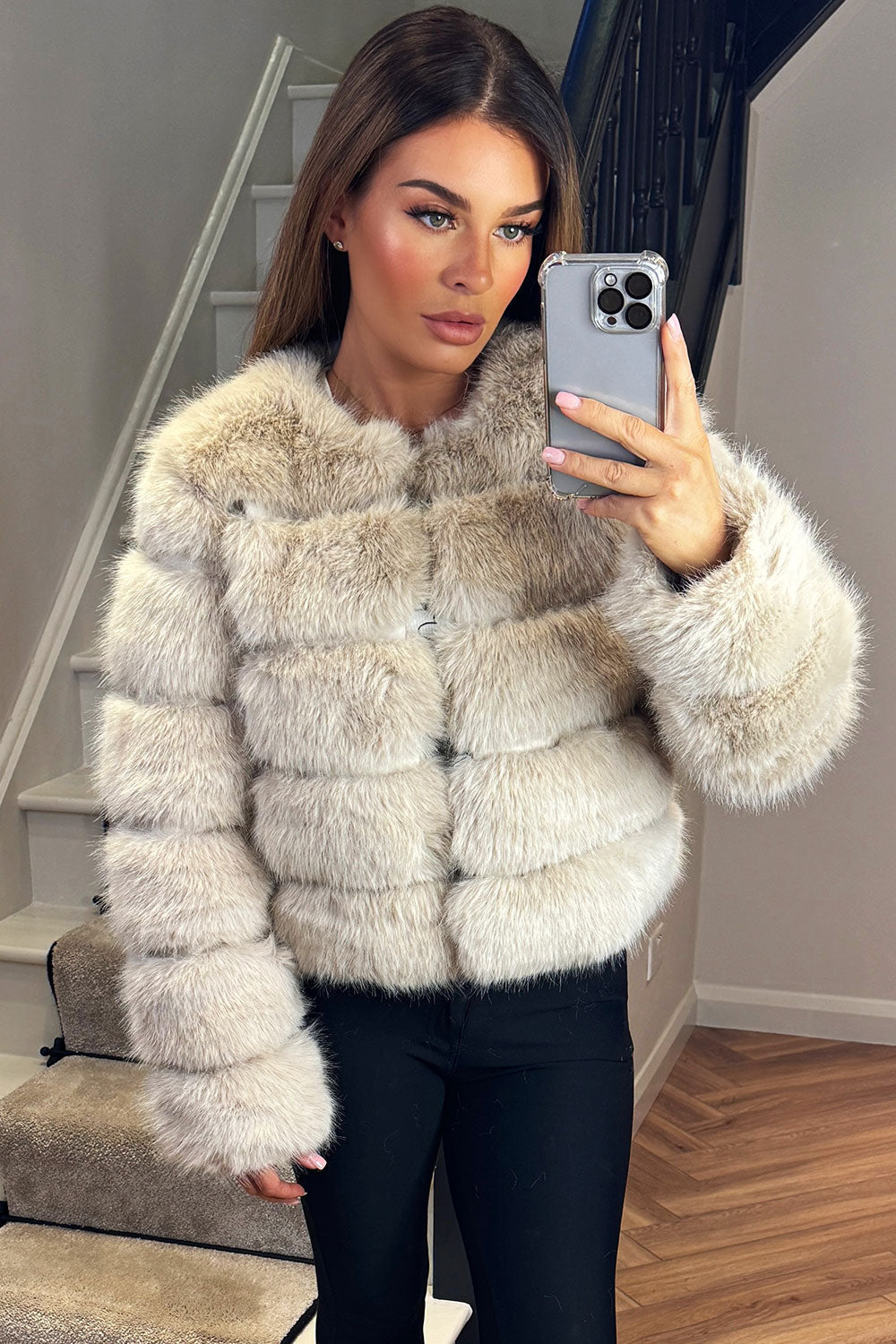 Beige Faux Fur Bubble Coat