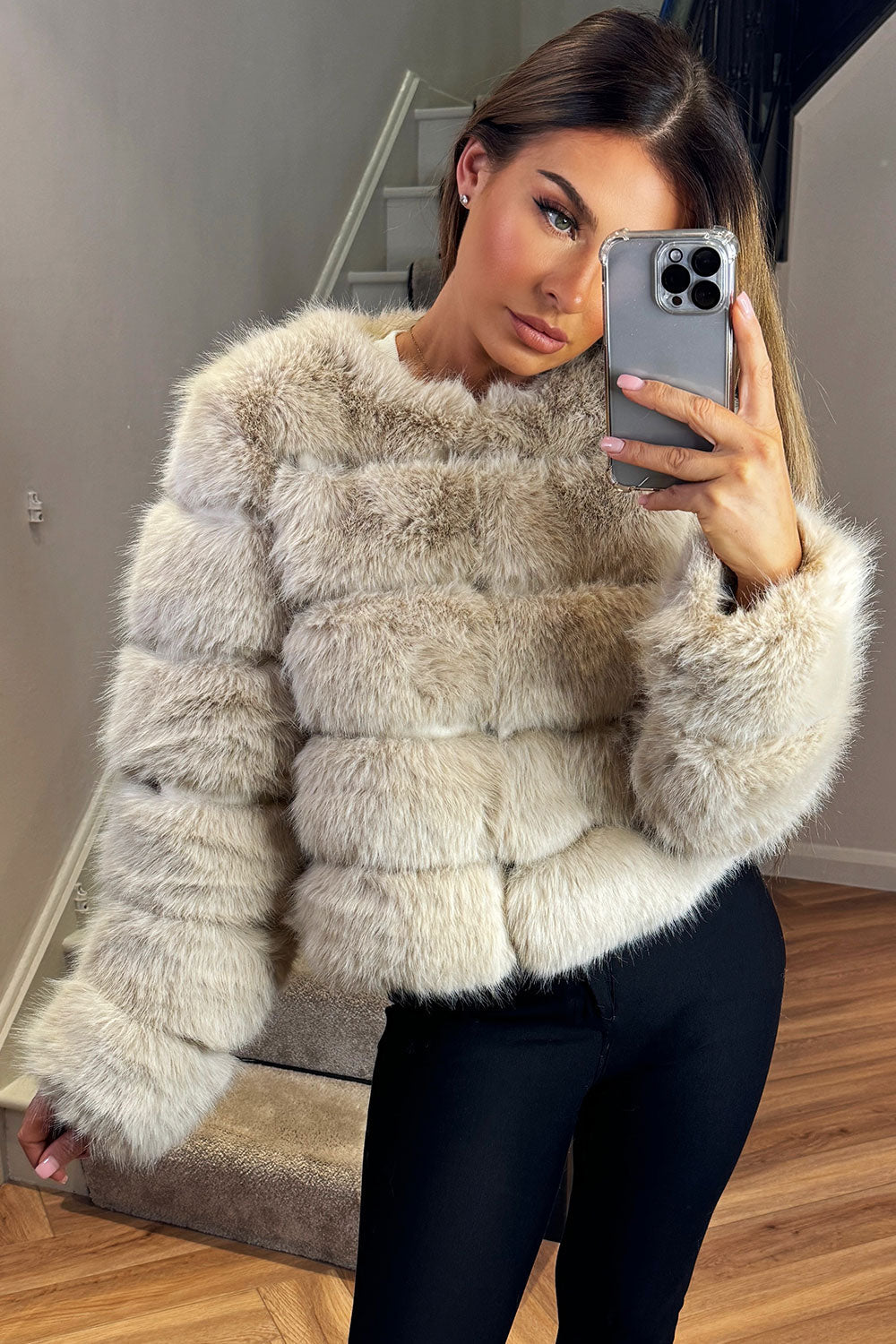 Beige Faux Fur Bubble Coat