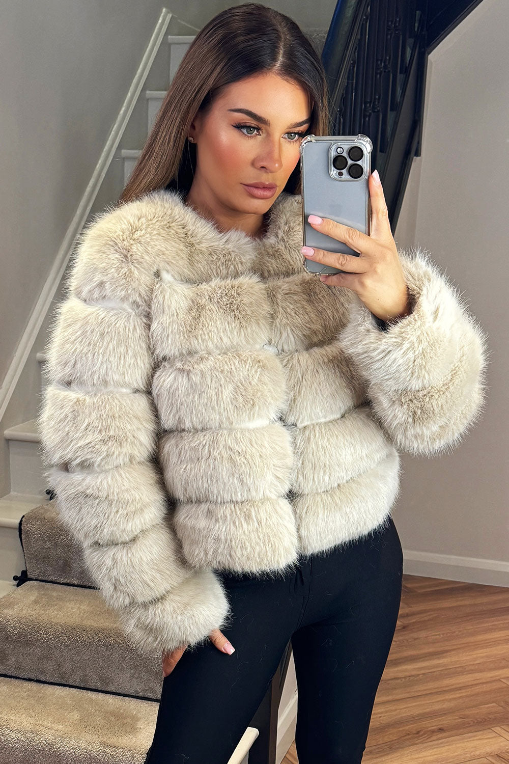 Beige Faux Fur Bubble Coat