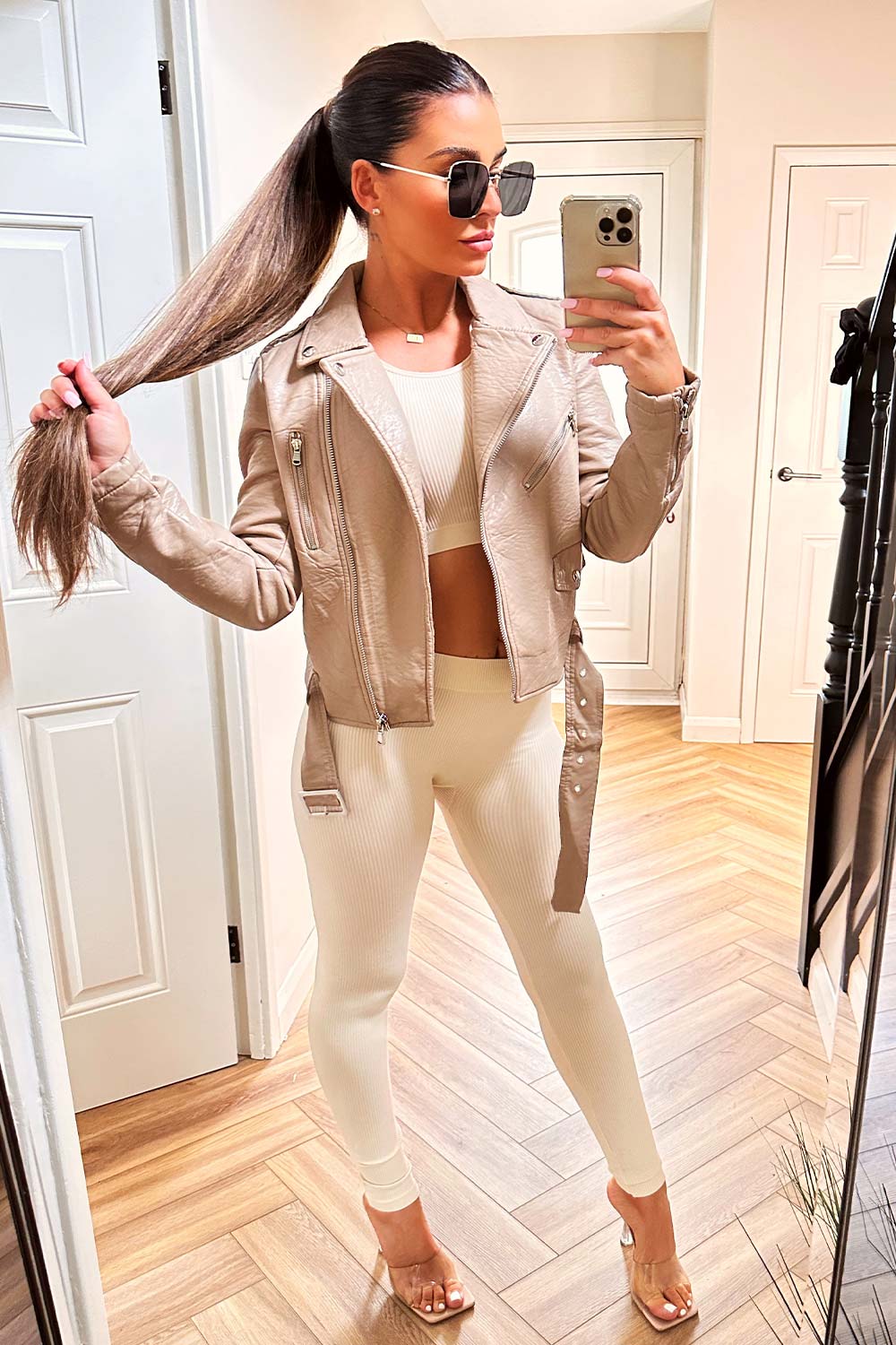 Faux Leather Jacket Beige