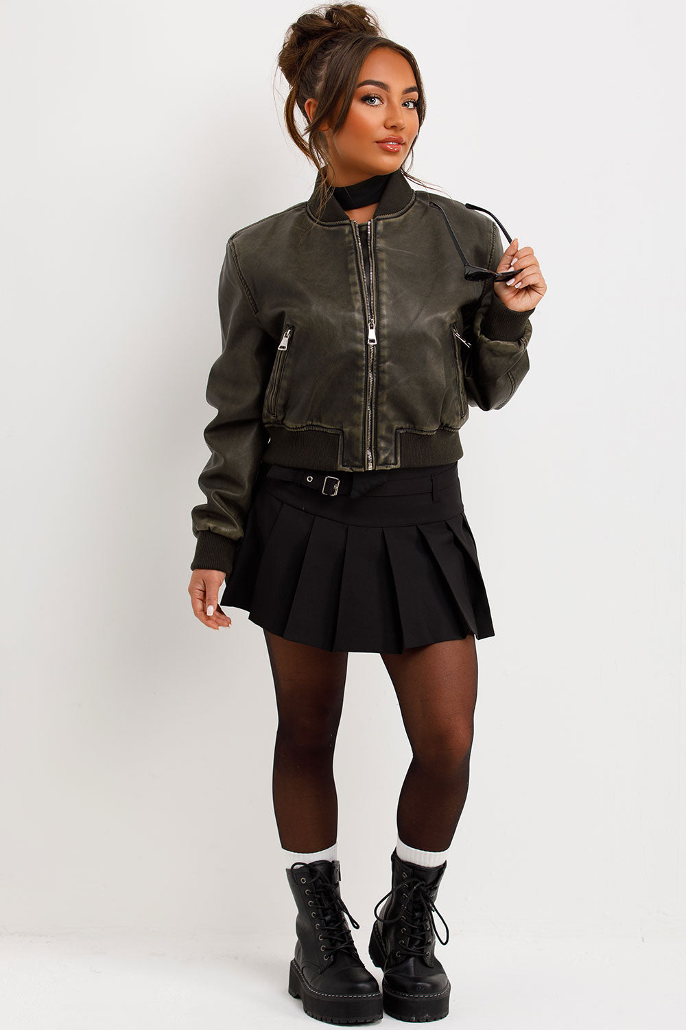 Faux Leather Jacket Bomber Style Charcoal