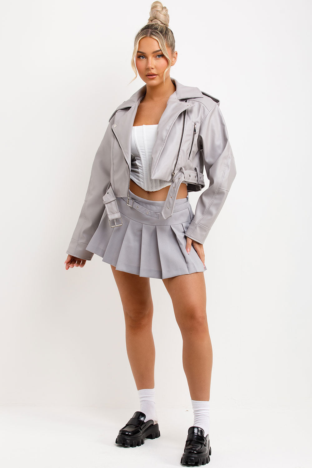 Faux Leather Jacket Grey