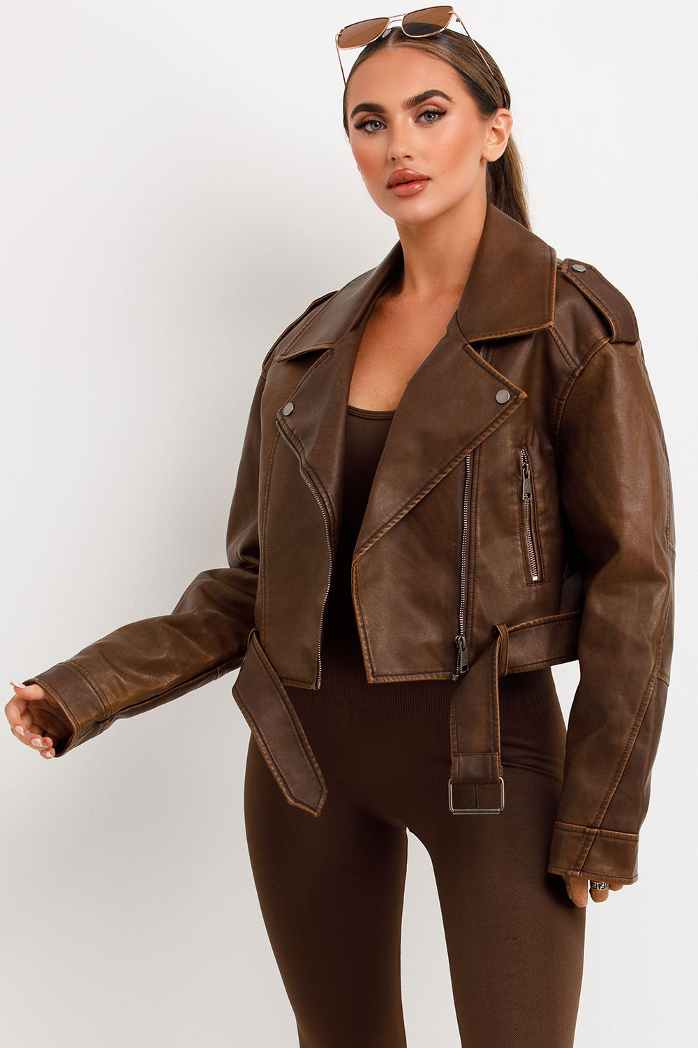 Faux Leather Jacket Brown