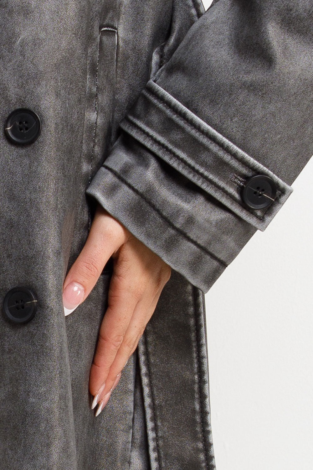 Faux Leather trench Coat With Belt Grey