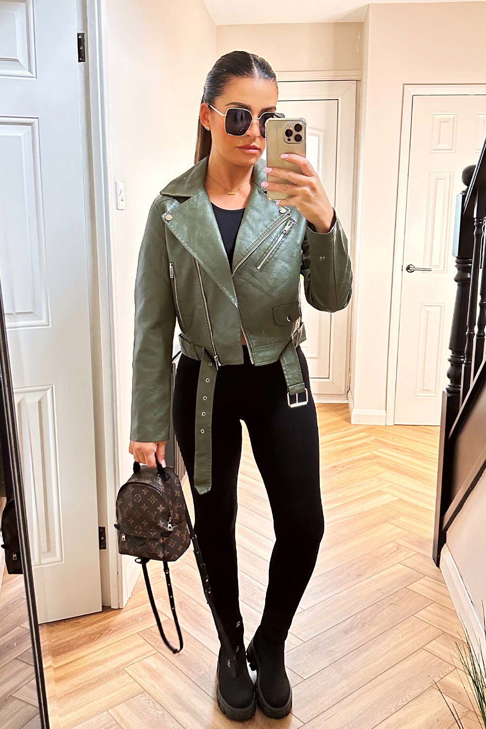 Faux Leather Jacket Khaki