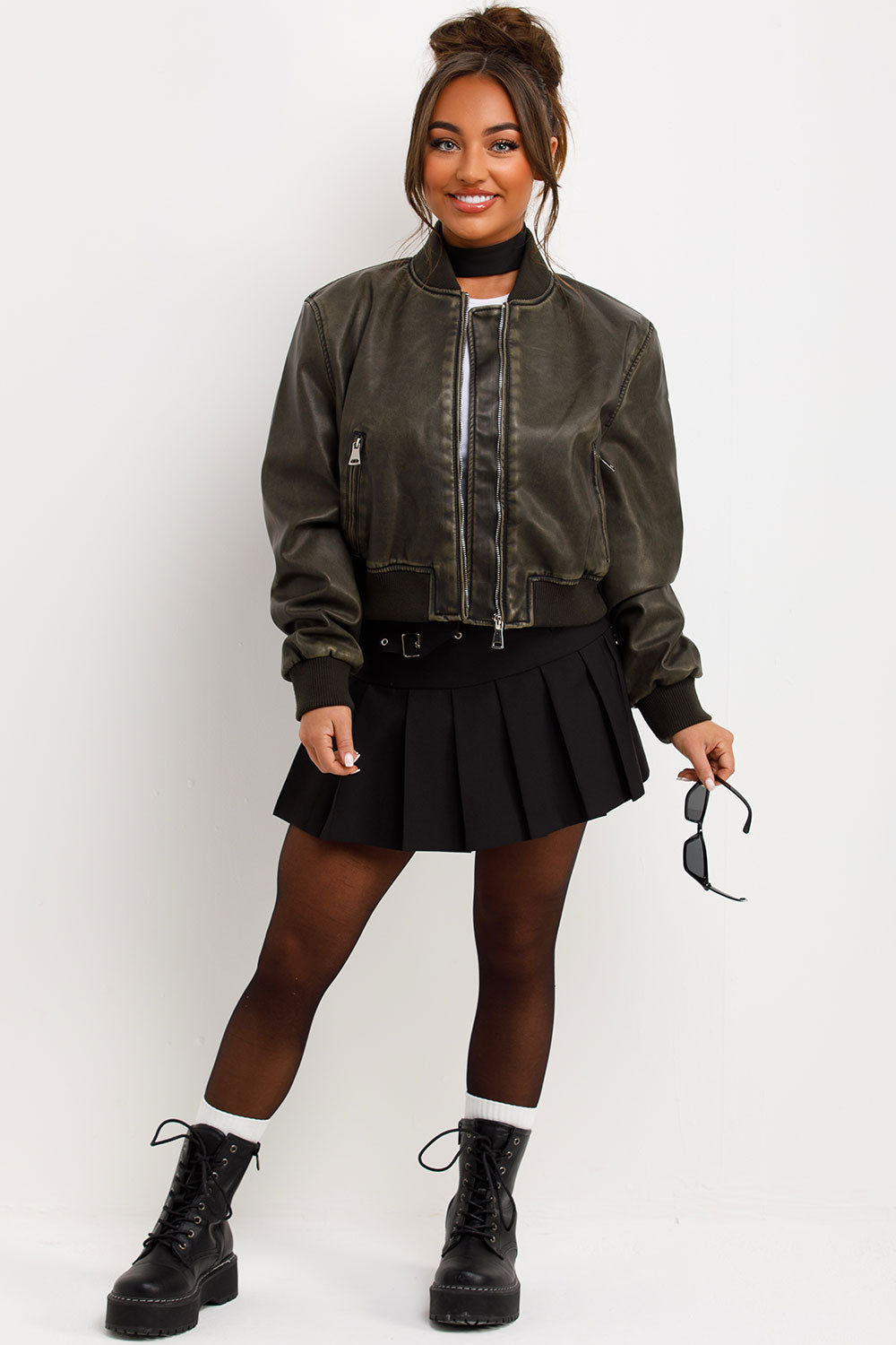 Faux Leather Jacket Bomber Style Charcoal