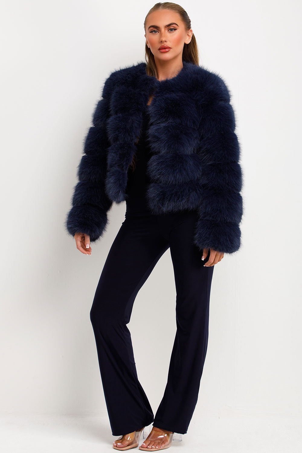 Faux Fur Bubble Coat Navy