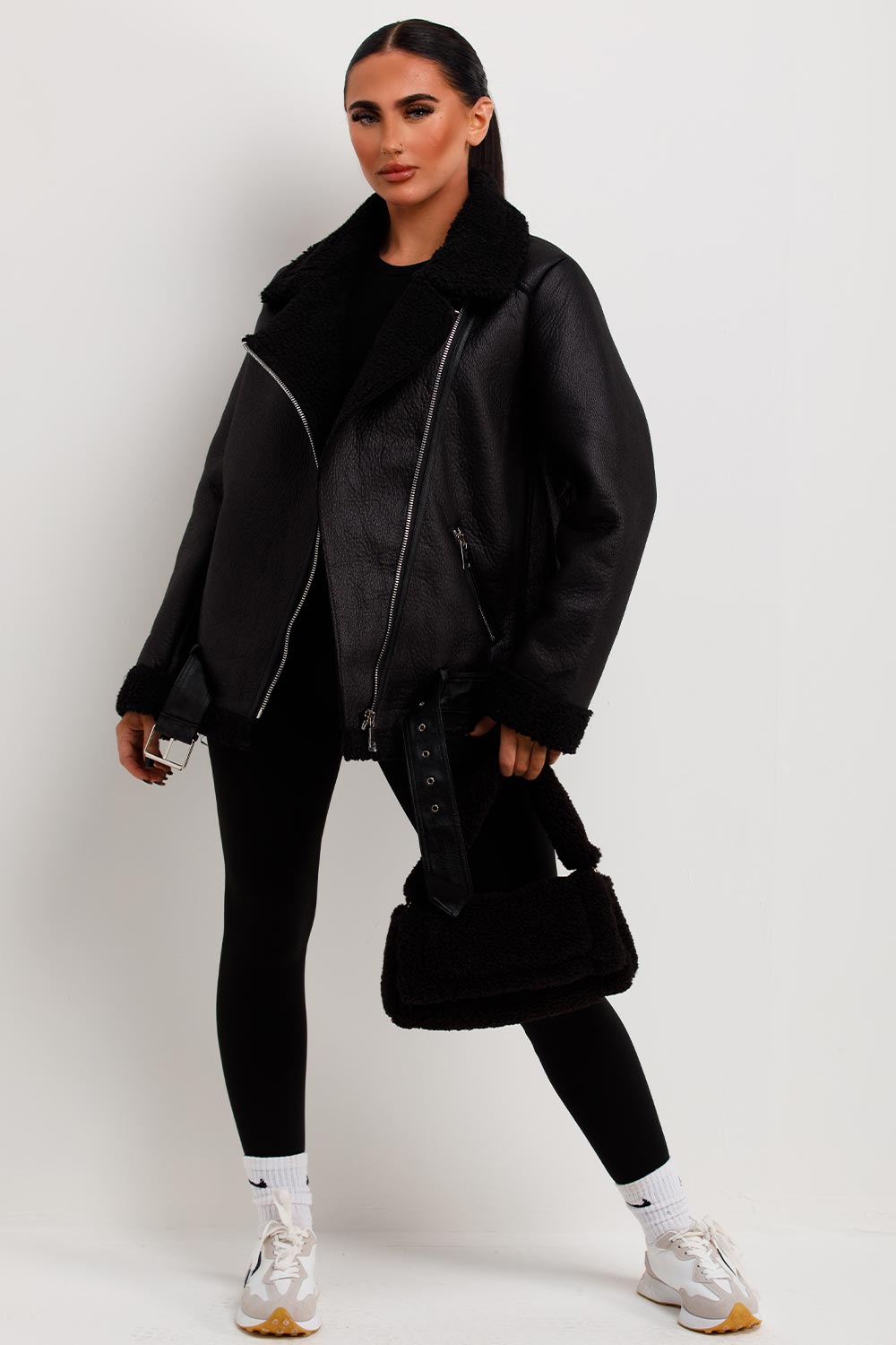 Aviator Jacket With Shearling Detail Black