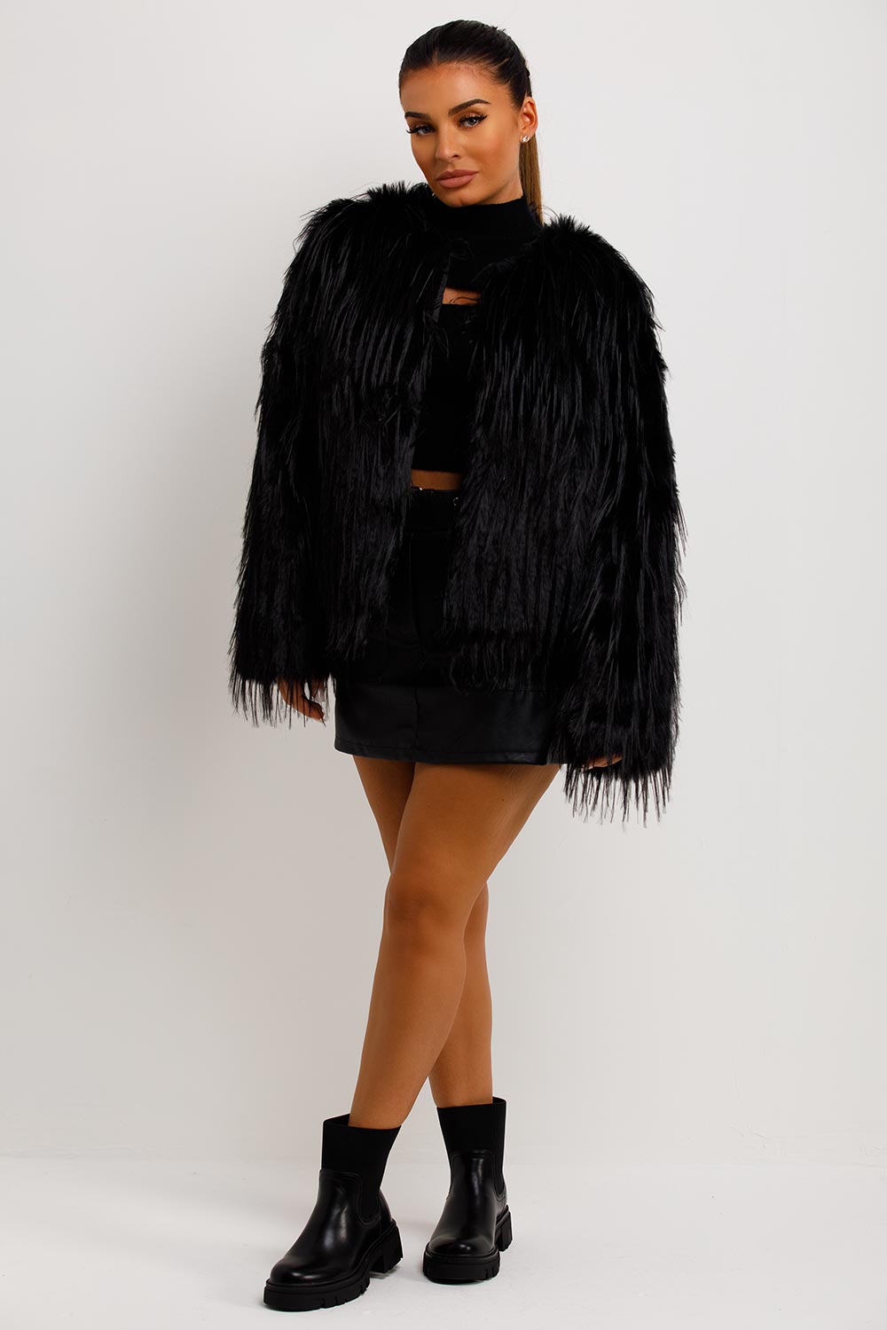 Shaggy Faux Fur Jacket Black