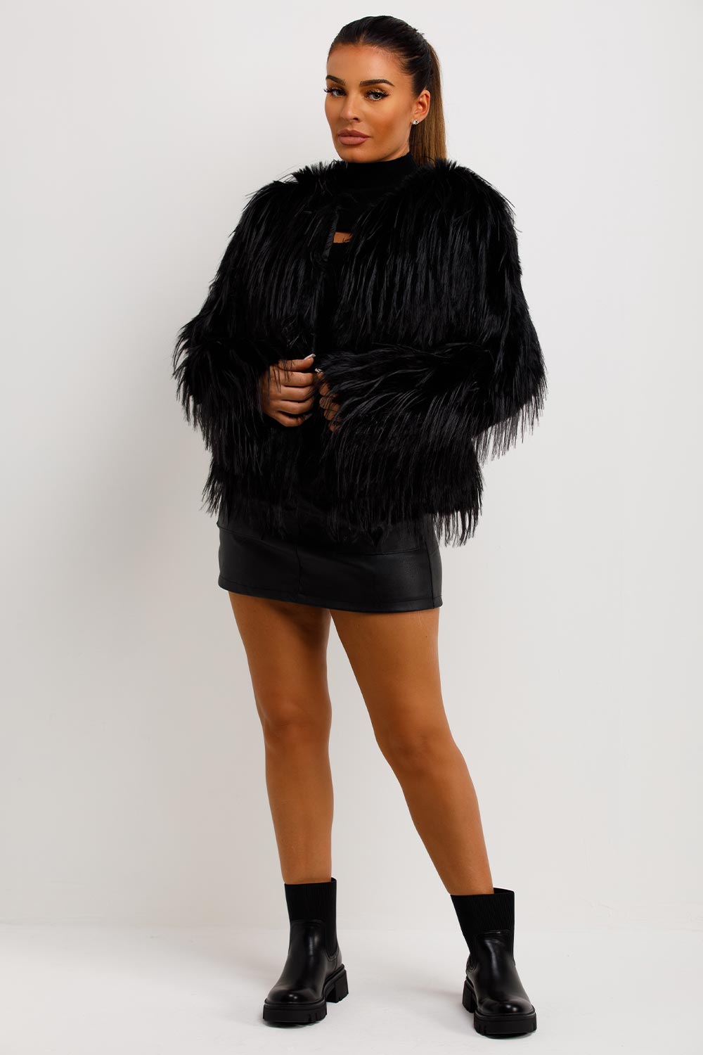 Shaggy Faux Fur Jacket Black