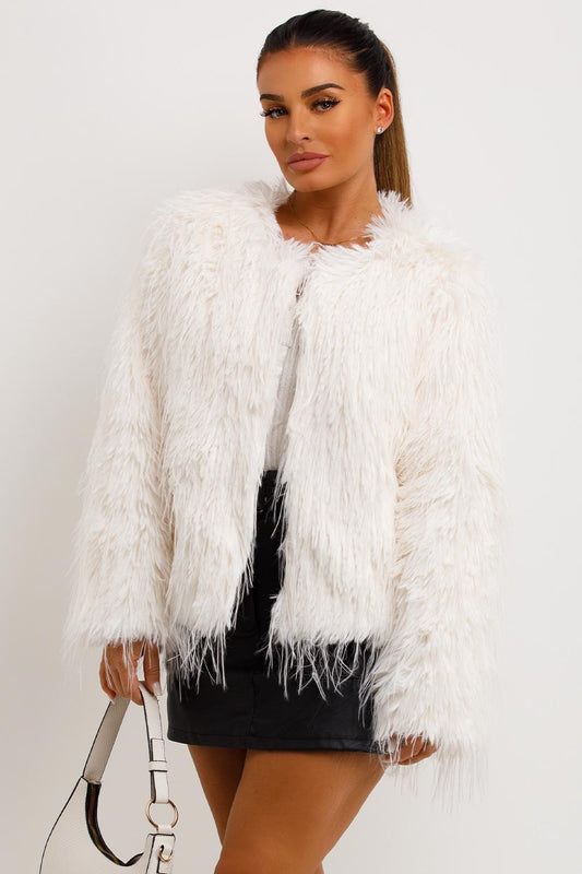 Shaggy Faux Fur Jacket White