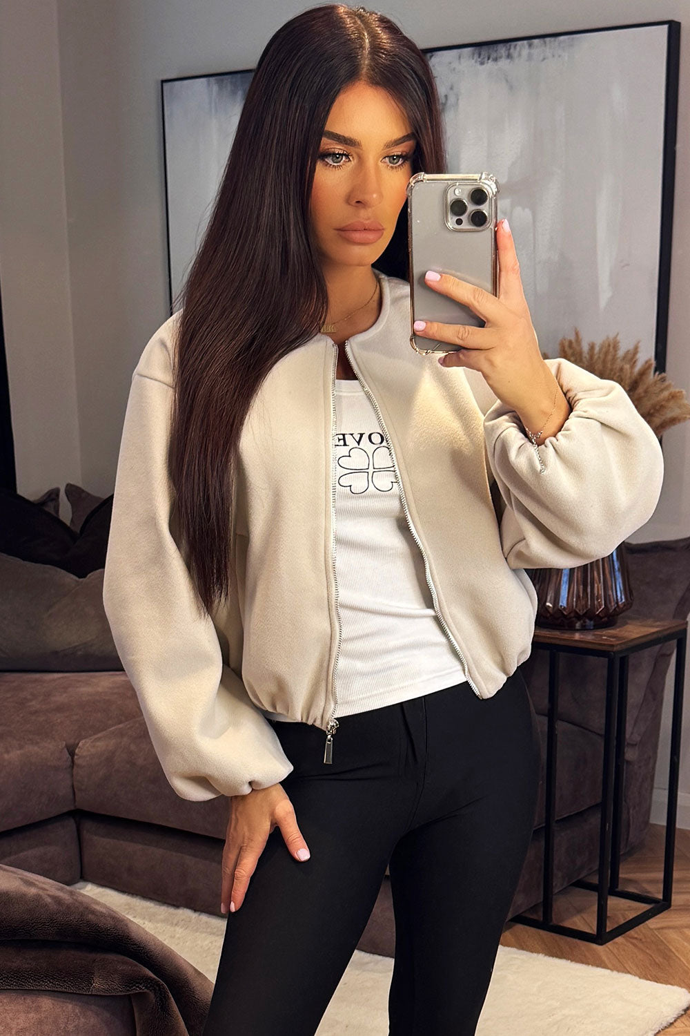 Soft Bomber Jacket Beige