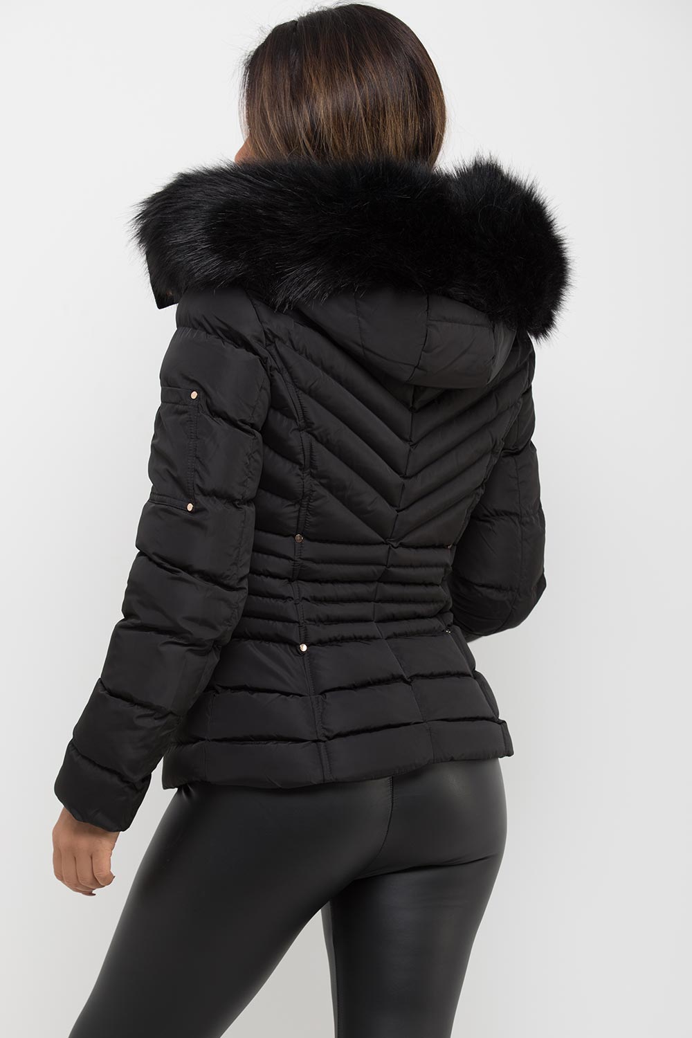 Black Puffer Coat With Fur Hood