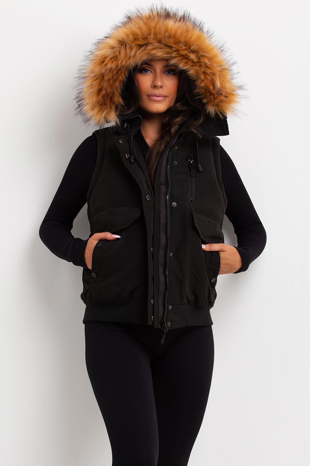 Black Gilet With Fur Hood