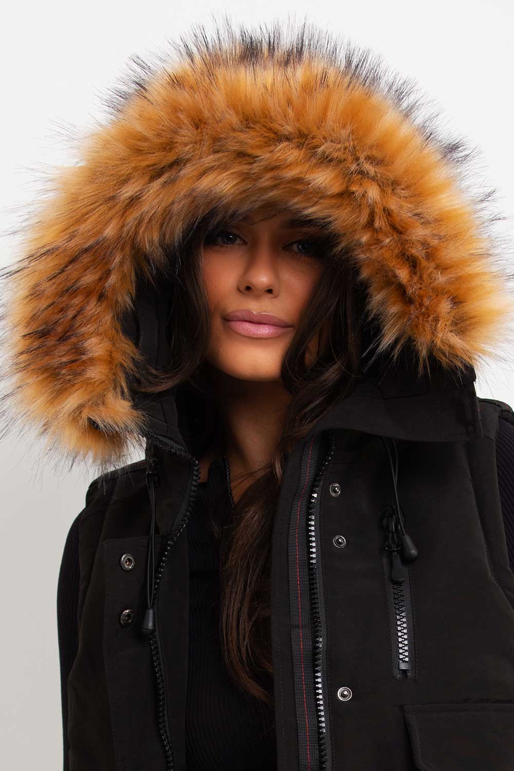 Black Gilet With Fur Hood