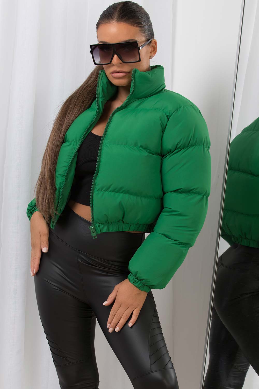 Crop Puffer Jacket Green