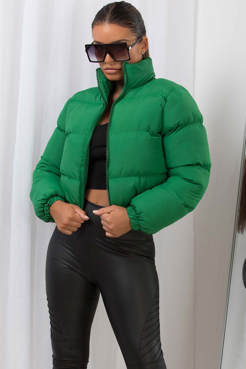 Crop Puffer Jacket Green