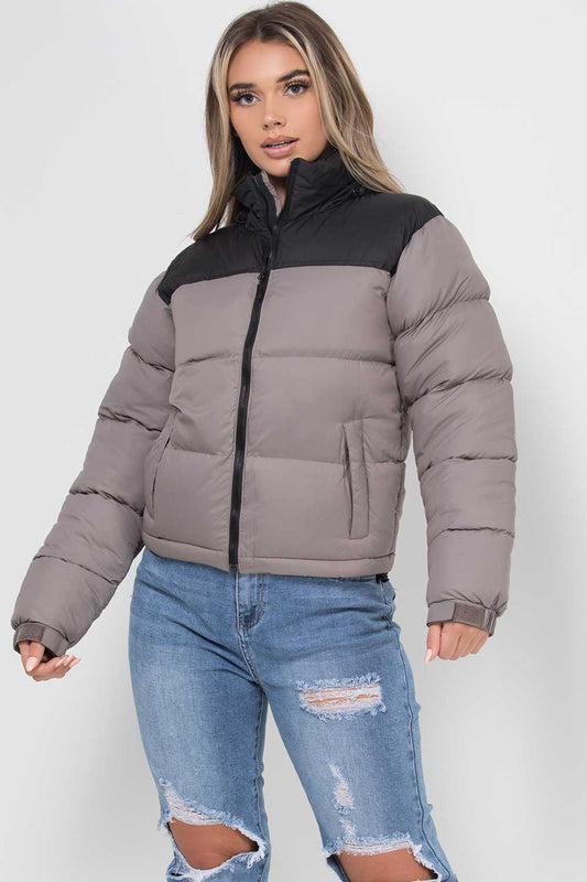 Puffer Jacket Grey Colour Block