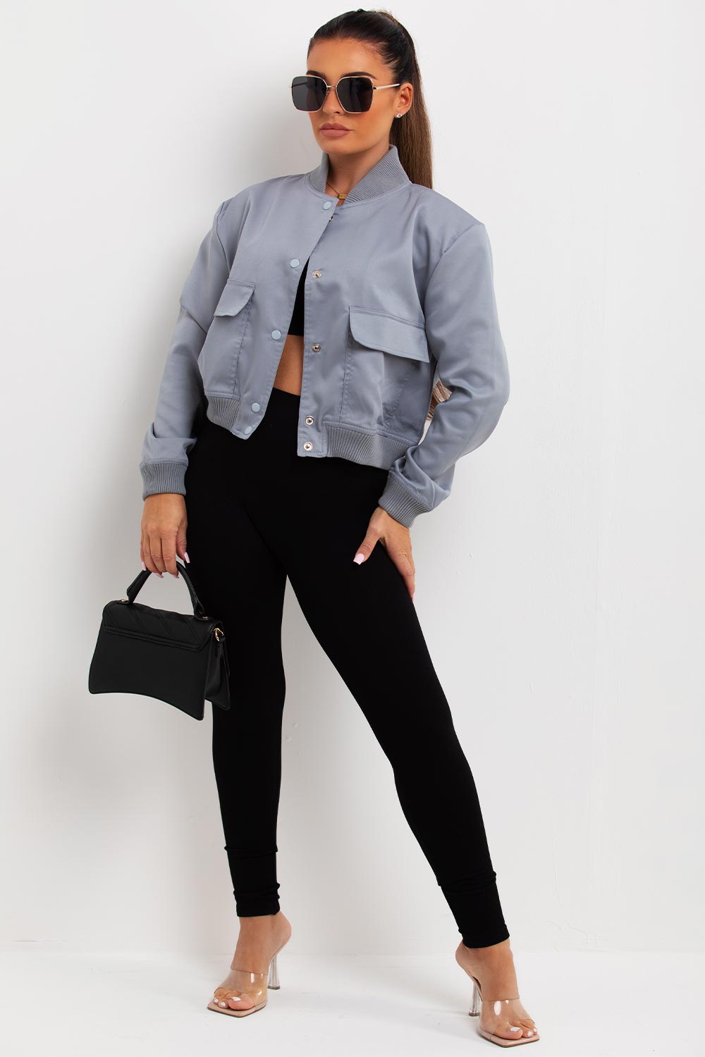 Crop Bomber Jacket Grey