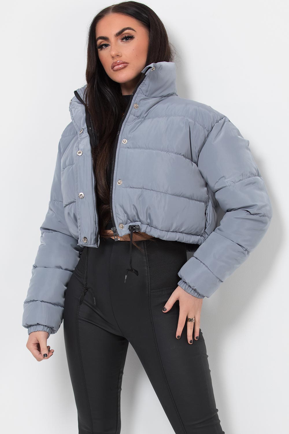 Crop Puffer Jacket Grey