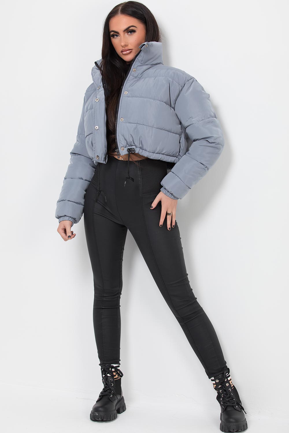 Crop Puffer Jacket Grey