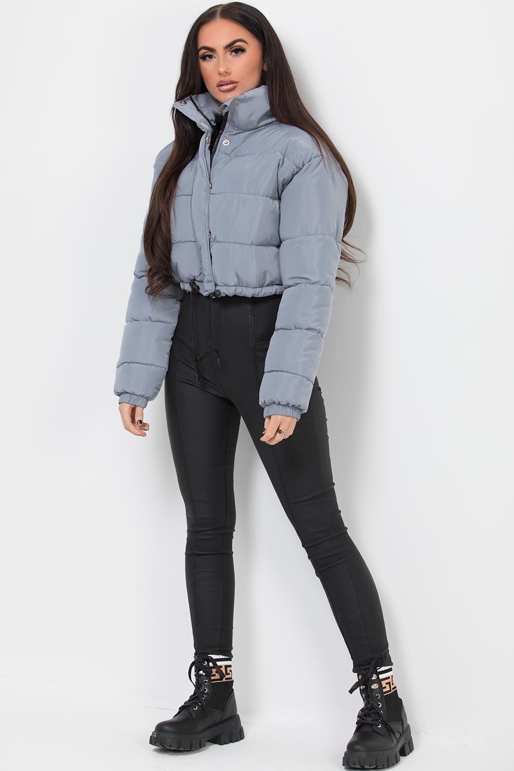 Crop Puffer Jacket Grey