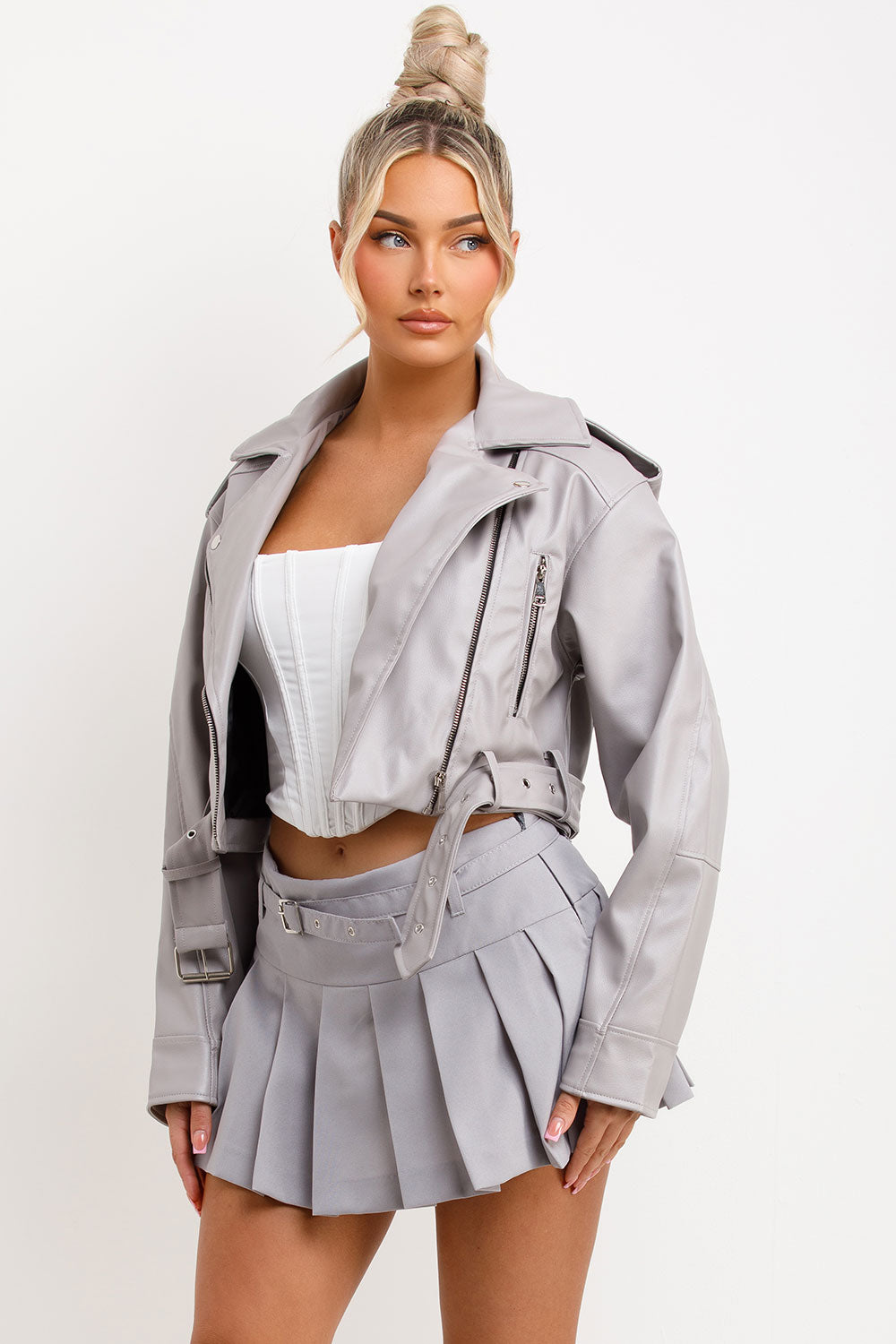 Faux Leather Jacket Grey